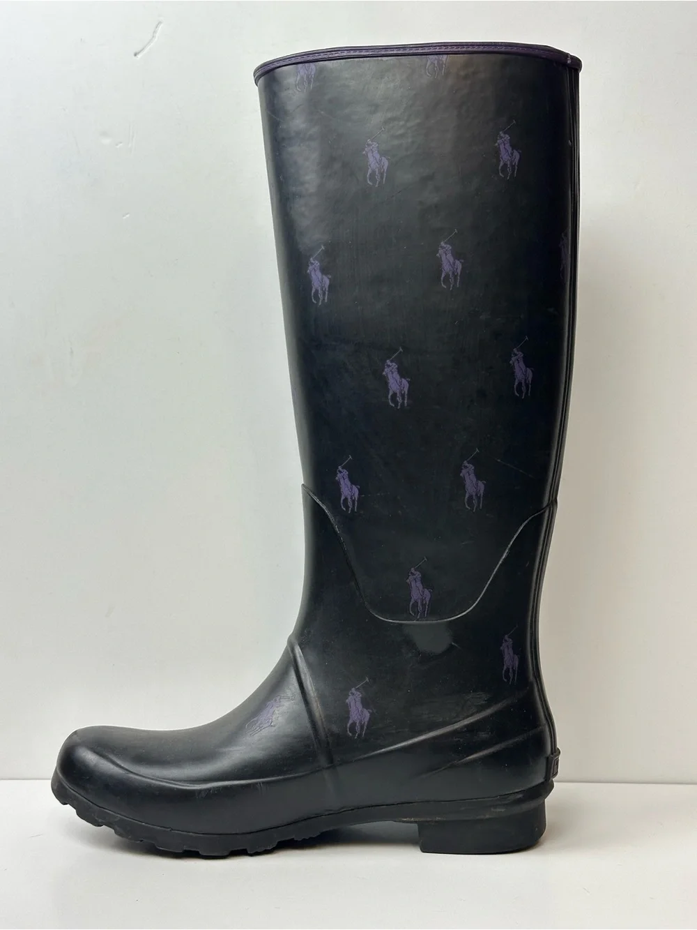 Ralph Lauren Black And Purple Pony Rubber Rain Boots